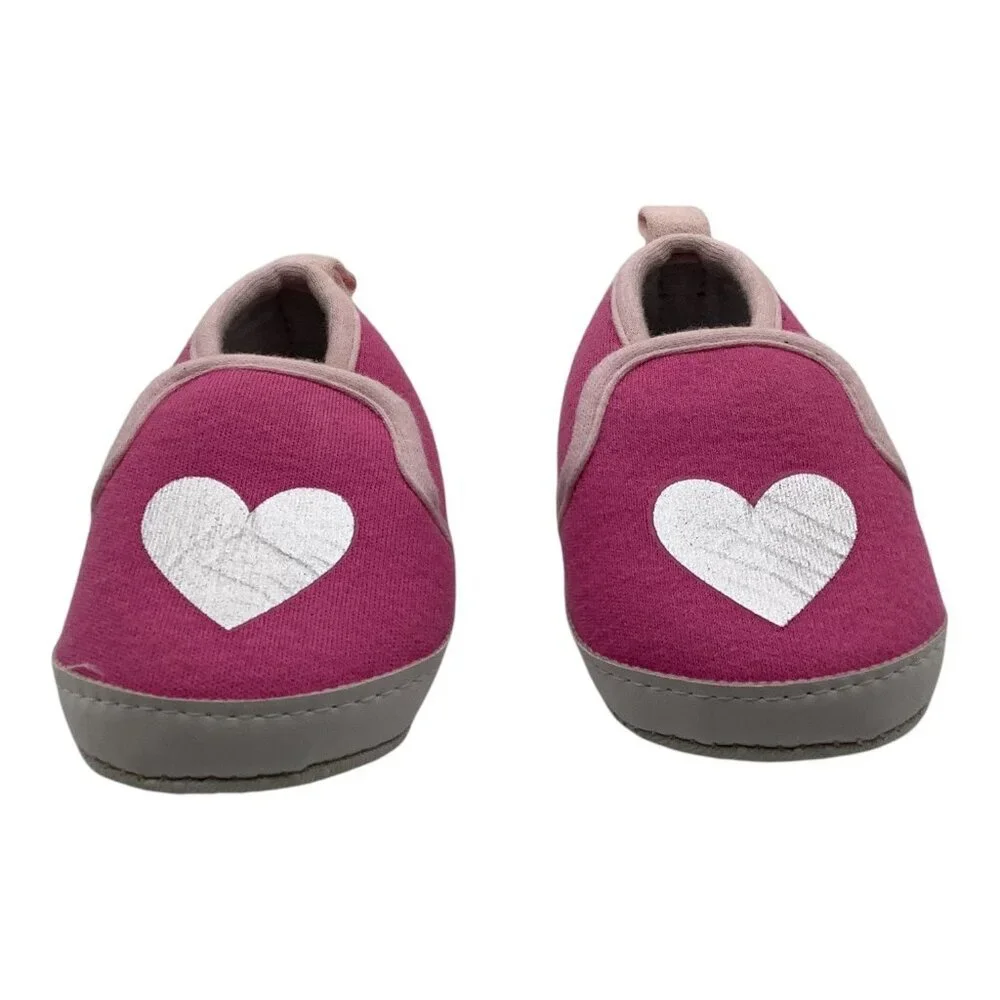 Bon‎ Bebe Baby Girl Slippers Pink W/ Silver Heart 0-9 Months Soft Sole Slip On